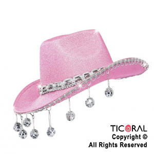 SOMBRERO COWBOY GLITTER DISCO ROSA x 1